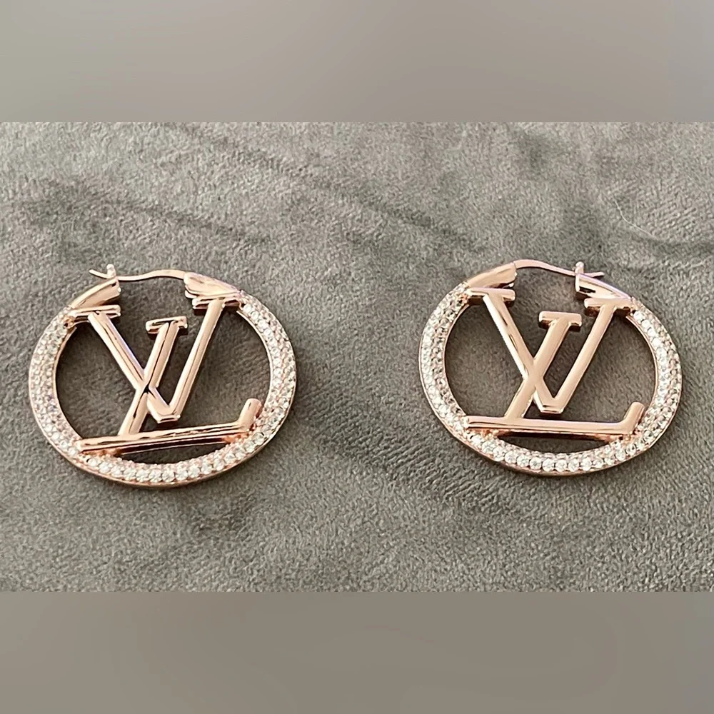 Earrings… Earrings.. LV Hoops w/Bling - Picture 2 of 4